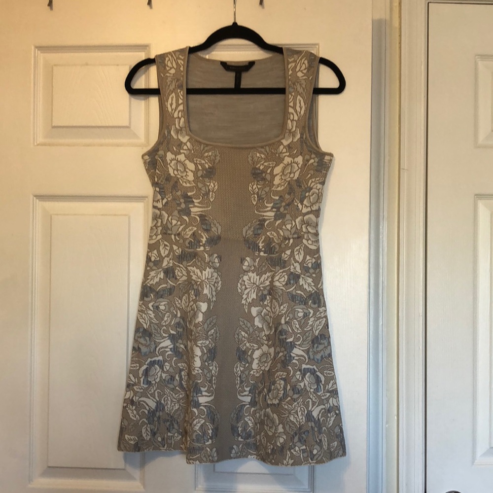 BCBG Gray and Blue Patterned Dress